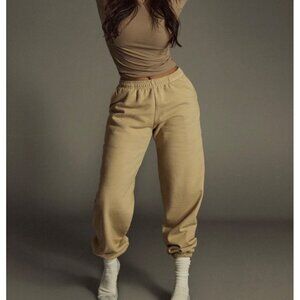 Samaria Leah Nicki Sweats Jogger Pants Oat Denim Lace-Up Size L Womens